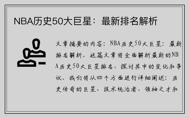 NBA历史50大巨星：最新排名解析
