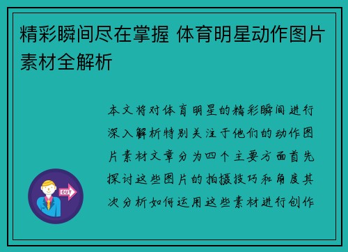 精彩瞬间尽在掌握 体育明星动作图片素材全解析
